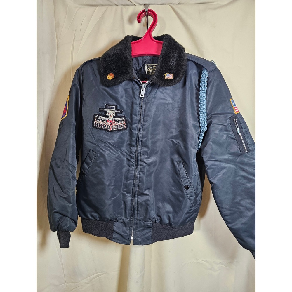 Vintage Timber King US Army Airborne Bomber Jacket Hardcore Patch Black XL